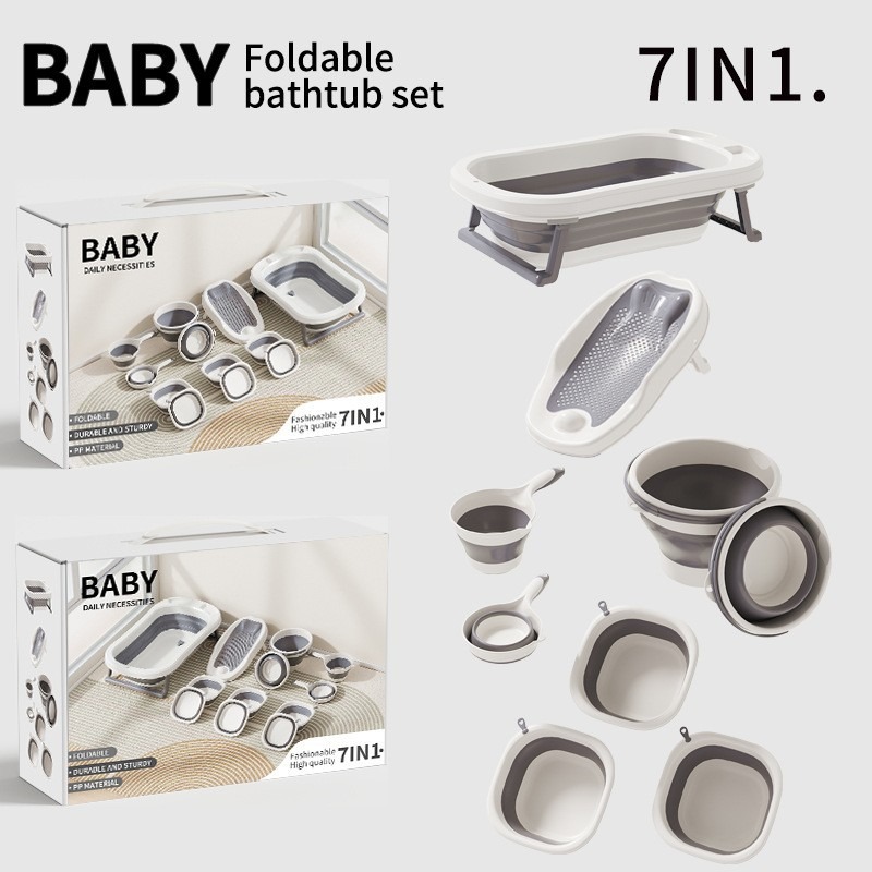 Baby Bath Tub Foldable - 4/7Piece Collapsible Baby Bathtub Set with